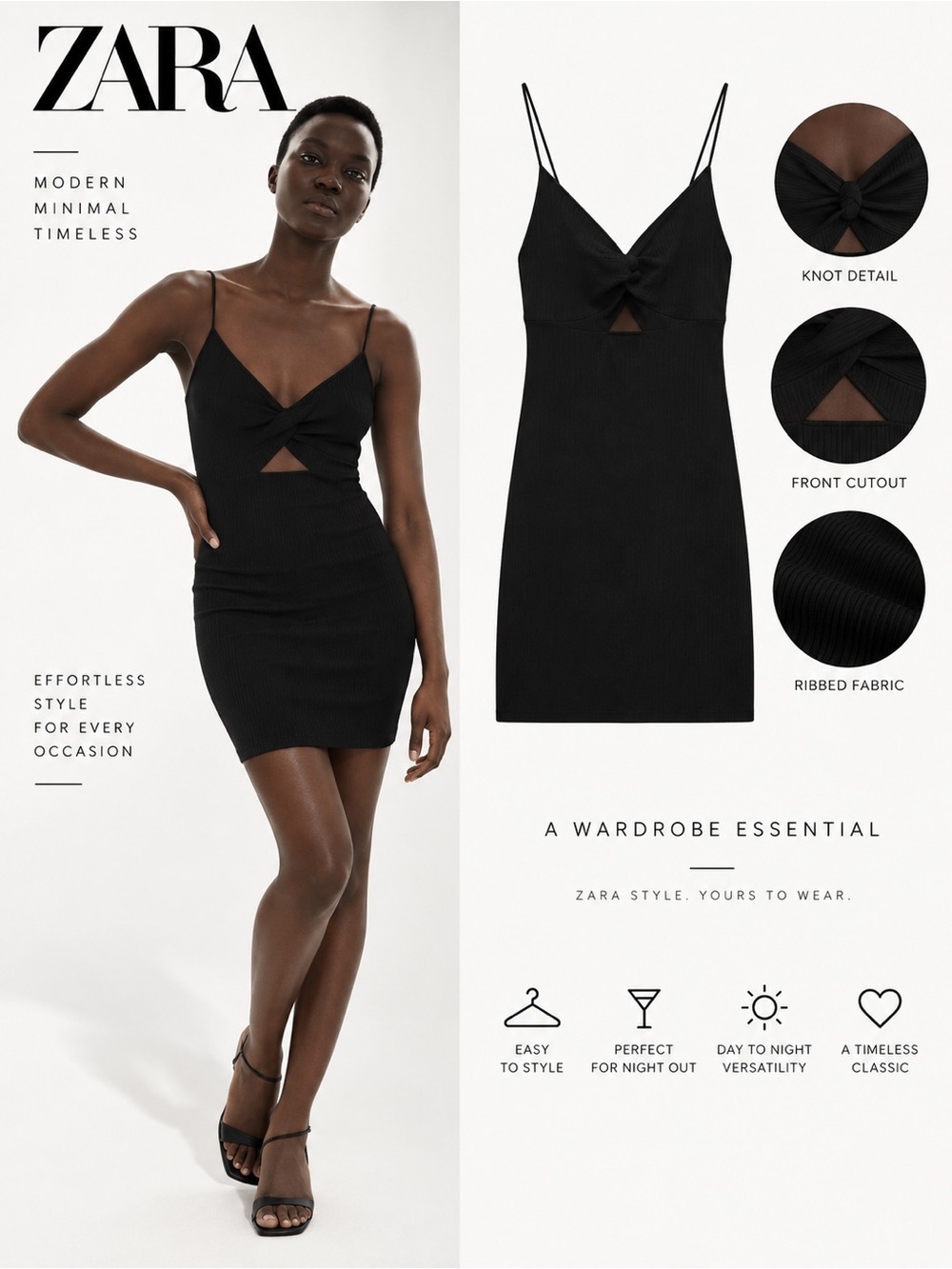 ZARA Black Knotted Cutout Mini Dress Size L NWT 4424/341